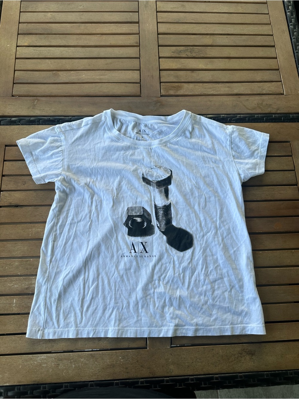 Armani Exchange White T-Shirt with Black Bolt & Nut Graphic